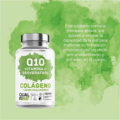 Colágeno marino hidrolizado 90 Cápsulas| Coencima Q10, Vitamina C,Resveratrol | Colágeno Marino Para una Piel Radiante y Buen Funcionamiento de Huesos y Articulaciones| QUALNAT
