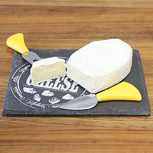 COM-FOUR® Tabla de quesos con cuchillo para quesos - tabla de pizarra natural - tabla de quesos con tenedor y cuchillo para quesos de acero inoxidable - aprox. 22 x 16 cm (01 pieza cuadrado)