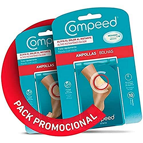COMPEED Ampollas Medianas, 10 Apósitos Hidrocoloides - Pack de 2 (total 20), Tratamiento de Pies, Cura rápidamente, Tamaño del apósito 4,2 x 6,8 centímetros