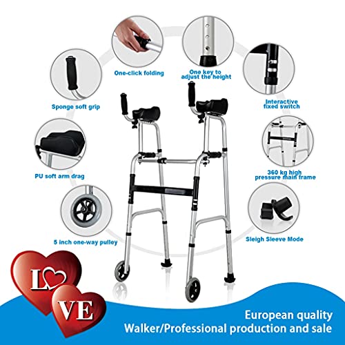 con Asiento,Andador De Bipedestación,Plegable Movilidad Ayuda A Caminar,2 Ruedas,Andador para Ancianos Sin Ruedas,Material:aleación De Aluminio Puede Soportar 400ib