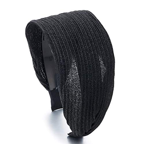 COOLSTEELANDBEYOND Elegante Clásico Ancha Costado Negro Lustroso Rayas Encaje Cabello Aro Diadema Bandas Bandana Cabeza