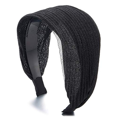 COOLSTEELANDBEYOND Elegante Clásico Ancha Costado Negro Lustroso Rayas Encaje Cabello Aro Diadema Bandas Bandana Cabeza