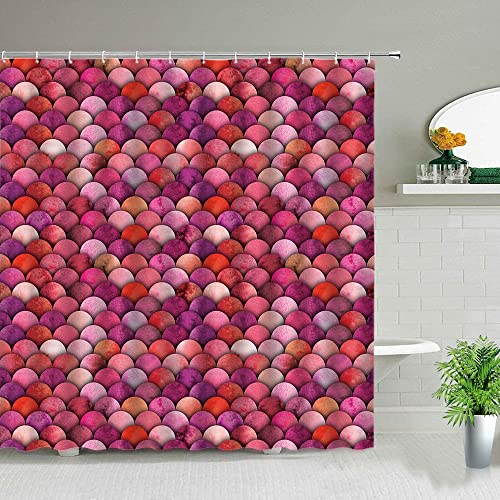 Cortina de Ducha de baño Impermeable decoración de bañera geométrica Cortina de Ducha de Tela con Estampado de Escamas de Pescado Negro S.2 150x180cm