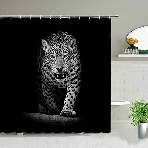 Cortina de Ducha de Leopardo Africano Liger con Estampado de Animales Salvajes, bañera de baño, Regalo para el hogar, Cortina Impermeable S.1 200x200cm