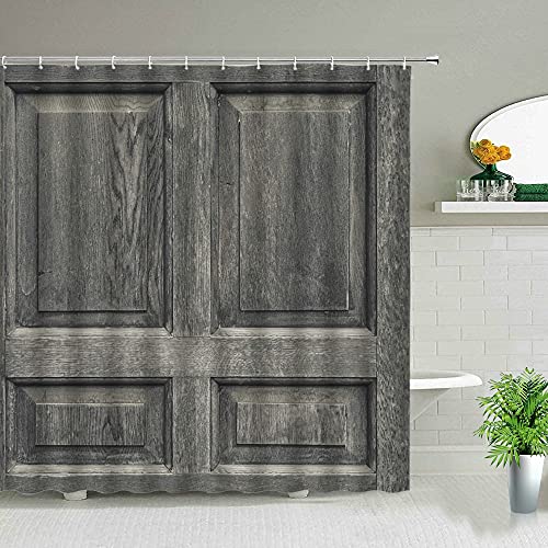 Cortinas de Ducha de Paisaje con Puertas de Madera Vintage, Cortina de baño de Tela Impermeable, decoración de bañera para el hogar, Tela S.1 180x180cm