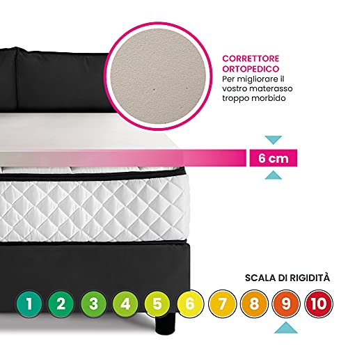 Cubrecolchón muy rígido, corrector ortopédico para colchón de caucho espuma de 6 cm de altura, tejido hipoalergénico desenfundable, 4 lados de plata - ortopédico individual 80 x 190 cm