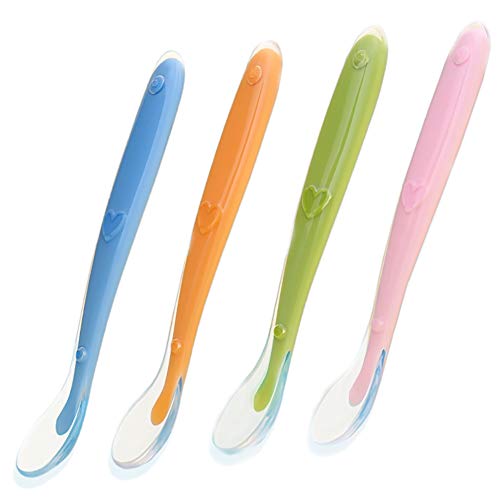 Cuchara Silicona Bebe, ZoneYan Cucharas de Alimentación para Bebés, Cuchara Bebe Aprendizaje, Suaves, para Bebé Infantil 4 Meses +, 4 Piezas