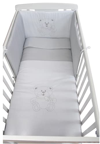 Cuna para bebé, modelo osito + Colchón Viscoelástico + Edredón y Protector de Cuna (regalo oso peluche)