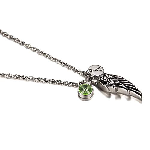 Daesar Colgantes Grabados,Collar de Cenizas Colgante,ala de Ángel con Piedra Natal Agosto B Colgantes para Cenizas Acero Inoxidable Plata