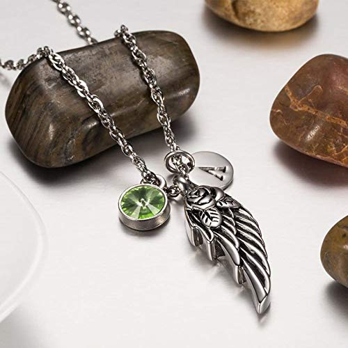 Daesar Colgantes Grabados,Collar de Cenizas Colgante,ala de Ángel con Piedra Natal Agosto B Colgantes para Cenizas Acero Inoxidable Plata