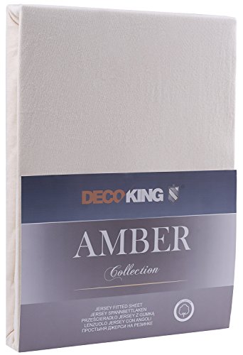 DecoKing 140x200-160x200 cm Sábana Bajera Ajustable 100% Algodón Jersey Crema Amber Collection