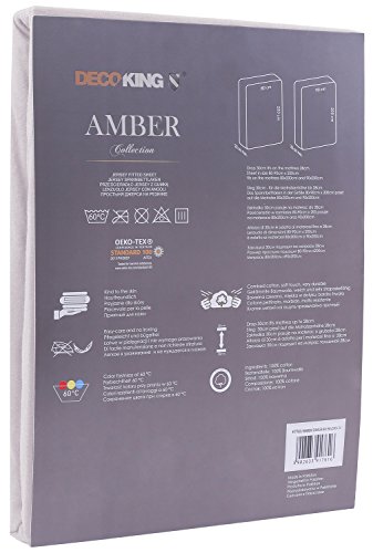 DecoKing 140x200-160x200 cm Sábana Bajera Ajustable 100% Algodón Jersey Crema Amber Collection