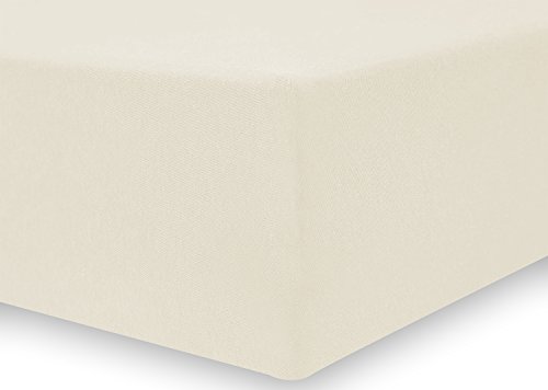 DecoKing 140x200-160x200 cm Sábana Bajera Ajustable 100% Algodón Jersey Crema Amber Collection