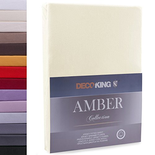 DecoKing 140x200-160x200 cm Sábana Bajera Ajustable 100% Algodón Jersey Crema Amber Collection