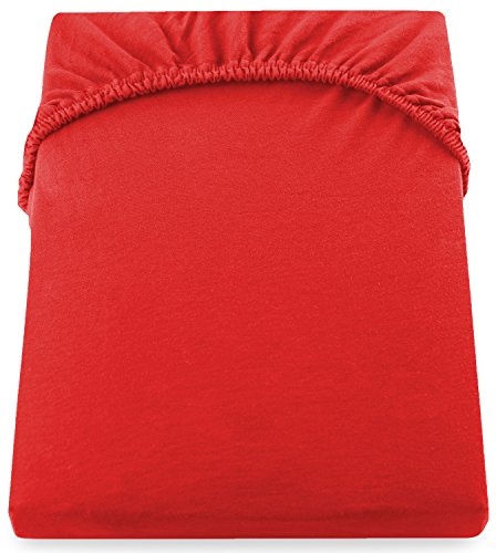 DecoKing 200x200-200x220 cm Sábana Bajera Ajustable 100% Algodón Jersey Rojo Amber Collection