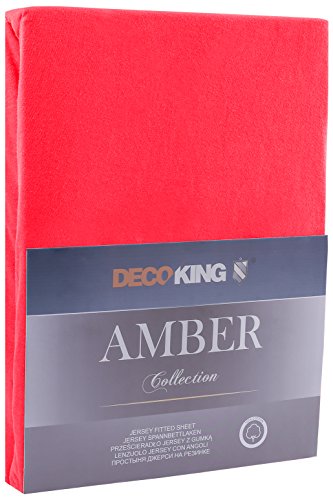 DecoKing 200x200-200x220 cm Sábana Bajera Ajustable 100% Algodón Jersey Rojo Amber Collection