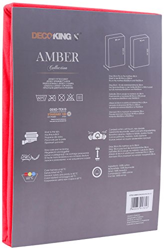 DecoKing 200x200-200x220 cm Sábana Bajera Ajustable 100% Algodón Jersey Rojo Amber Collection