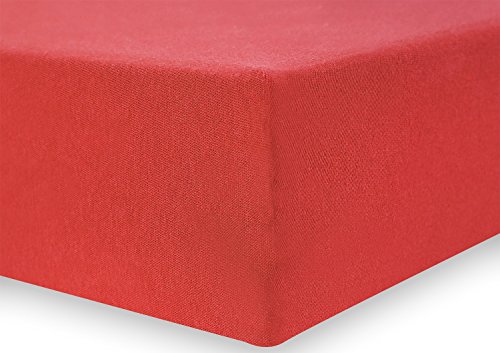 DecoKing 200x200-200x220 cm Sábana Bajera Ajustable 100% Algodón Jersey Rojo Amber Collection