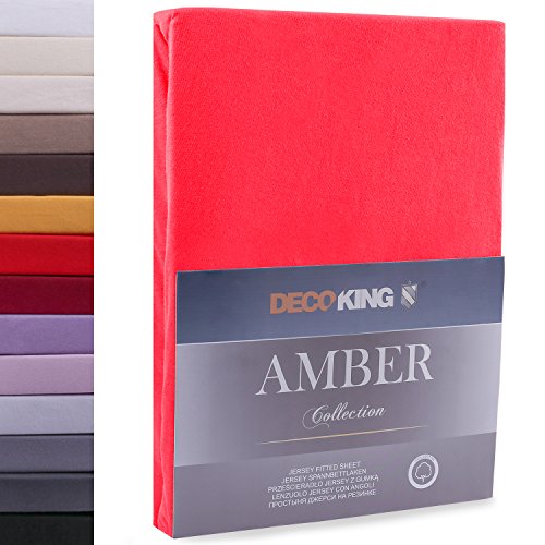 DecoKing 200x200-200x220 cm Sábana Bajera Ajustable 100% Algodón Jersey Rojo Amber Collection