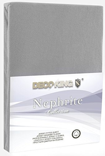 DecoKing 200x220-220x240 cm Sábana Bajera Ajustable 100% Algodón Jersey Acero Nephrite Collection