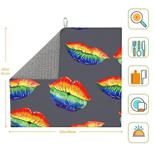 Dish Drying Mat LGBT Rainbow Lip Love Gay Lesbian Ultra Absorbent Microfiber Drying Mat Washable Drainer Pads Microfiber Dish Drying Mat 16 x 18 in