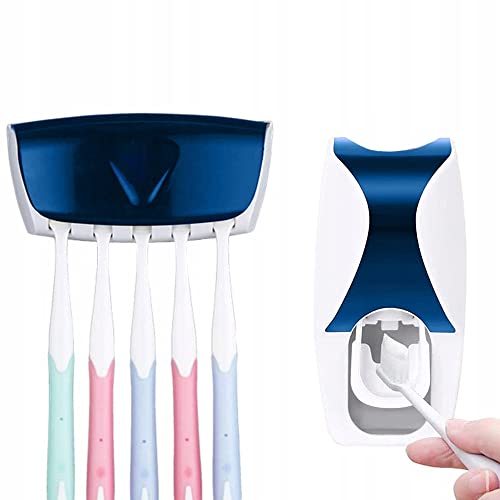 Dispensador automático de Pasta de Dientes con portacepillos . Organiza Tus cepillos de Dientes y aprovecha con el dispensador al Maximo la Pasta de Dientes. Ideal para niños y Adultos (Azul)