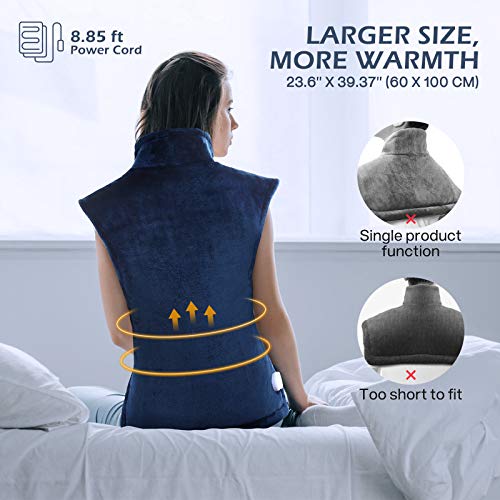 DISUPPO 60 X 100 cm Almohadilla Eléctrica Termica para Espalda y Hombros, Calentamiento Rápido con 10 Niveles de Temperatura, 90 minutos apagado automático Protección contra Sobrecalentamiento