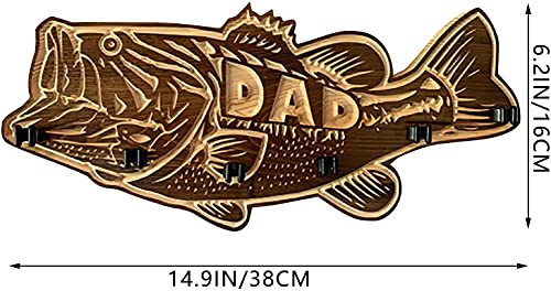 DLRBDMM Tenedor de la caña de pesca de la boca grande de madera, soporte de pesca de pesca de la pared creativa, soporte de la barra de pescar de madera con 6 soporte de la varilla, equipo de pesca de