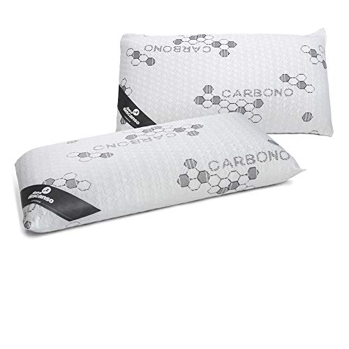Don Descanso Pack 2 Almohadas Viscoelásticas Carbono con Copos 100% Viscoelásticos, 70cm, Firmeza Media, Ergonómicas, Adaptables a Cabeza y Cuello, Transpirables, Tejido Strech. Fabricadas en España.