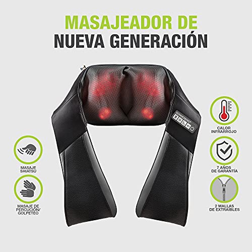 Donnerberg Masajeador Cervical y Espalda Cuello con 2 tecnicas de Masaje Shiatsu y Tapping - Calor Infrarrojo Calidad alemana 7 AÑOS DE GARANTÍA- Calidad alemana