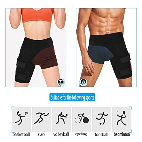 DXDUI Vendaje De Apoyo para La Ingle Envoltura Compresión Cadera Ciática Alivio Brace para Articulaciones Ajustable Transpirable para Correr Unisex Deportes Fitness, Negro Talla Única