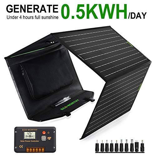 ECO-WORTHY Panel Solar Plegable de 120W para Estación de Energía Portátil y batería de RV, salida de CC para generador solar, con controlador de 20 A para SLA/Batería de litio de ciclo profundo