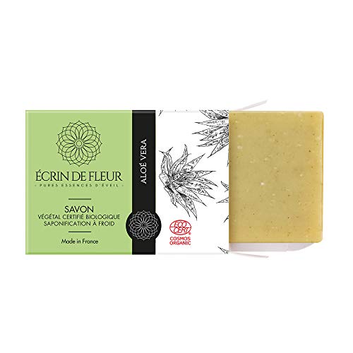 Écrin De Fleur | Jabón de Aloe Vera | Certificado Orgánico | Hecho a Mano en Francia con Zumo de Aloe Vera | Saponificación en Frio | Apto para el Lavado Frecuente de las Manos | 100g