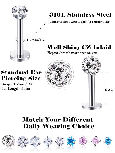 Edelstahl Lip Studs Labret Lip Ringe Knorpel Tragus Piercing Schmuck für Frauen Party Kleid oder Kleidung Passend zu 16 G, 30 Stücke