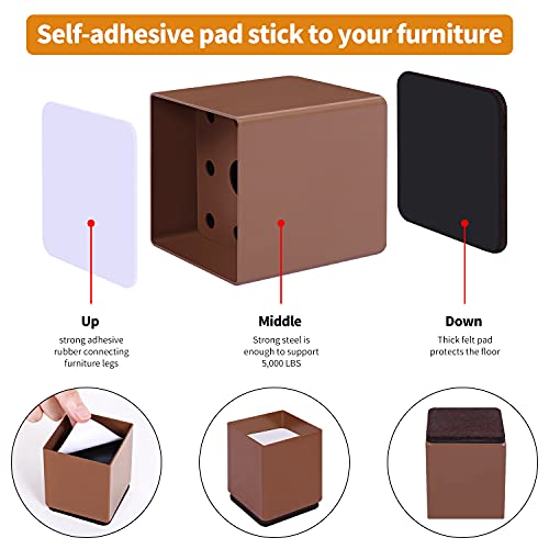 Elevador de Cama de Acero al Carbono,Elevadores de Muebles para Sofá, Armarios, Protege Suelos Pies de Mesa y Silla, Altura de Elevación de 2", Almohadilla Inferior Autoadhesivo