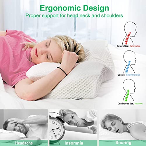 Elviros Almohada de Espuma con Memoria de Contorno Cervical para el Dolor de Cuello, Almohadas para Cuello, (Azul, 56 x 11/9 x 33 cm)