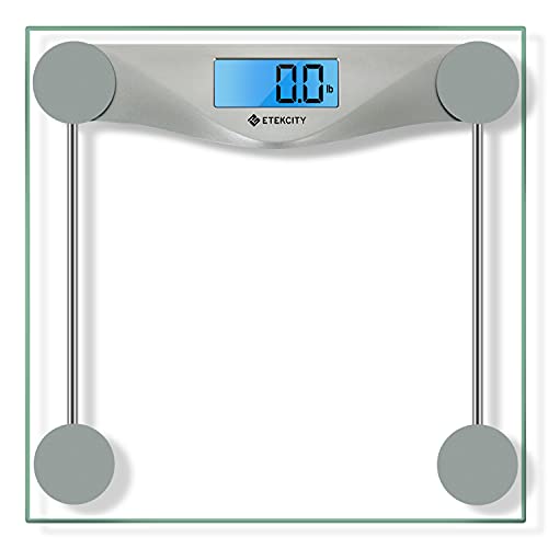 Etekcity Báscula de Baño Digital de Alta Medición Precisa 180kg / 400lbs con 303 x 303 x 26 mm Gran Plataforma y LCD Retroiluminación, Cinta Métrica Incluida, Vidrio Transparente, EB4074C