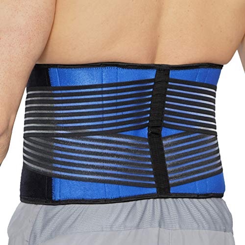 Faja lumbar de neopreno con tiras dobles de compresión - Sujeción para la parte baja de la espalda - Marca Neotech Care (Azul, XXXL)