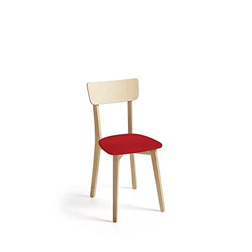 fanmuebles - Silla de Madera para Cocina Zaragoza - Polipiel Roja
