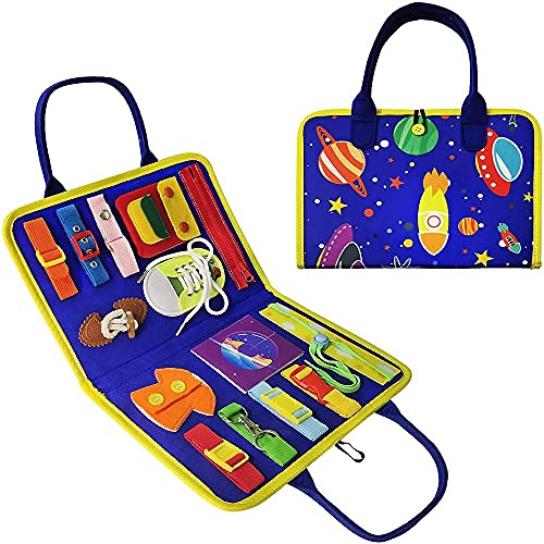 FARONG Busy Board para niños, juguete educativo, portátil, juguete de actividad, para motricidad fina, regalo (azul oscuro)