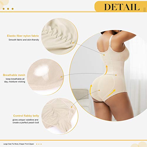 FeelinGirl Mujer Faja Reductora con Tirantes Ajustables Cubre Busto Cremallera Frontal Corset de Cuerpo Completo Braga Moldeadora Shapewear Overbust Body Shaper Gran Tamaño Beige 6XL/Talla 54-56