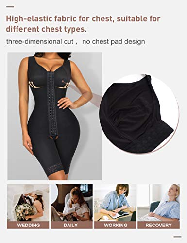 FeelinGirl Mujeres Shapewear de Cuerpo Overbust Faja Adelgazante Arriba de Busto Corset Reductor Lumbar con Ganchos Cremallera Body Shaper Talla Grande Negro Largo S/ES 36-38
