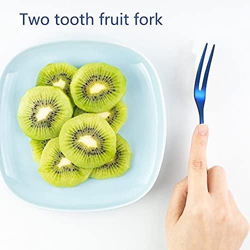 FEMONGY Tenedores Postre, 6 piezas Tenedor de fruta, tenedor pequeño, Material de acero inoxidable 304, duradero, suave, sin rebabas, adecuado para frutas, ensaladas, pasteles (azul zafiro, 13 x 1cm)
