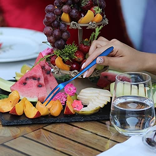 FEMONGY Tenedores Postre, 6 piezas Tenedor de fruta, tenedor pequeño, Material de acero inoxidable 304, duradero, suave, sin rebabas, adecuado para frutas, ensaladas, pasteles (azul zafiro, 13 x 1cm)