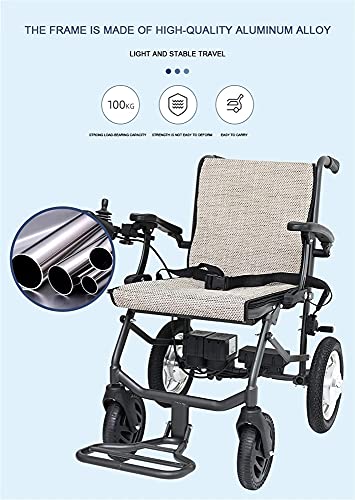 FGVDJ Silla de Ruedas eléctrica de Doble acción con Linterna Silla de Ruedas Plegable Ligera Sistema de Frenos Inteligente Potente Motor de Cubo sin escobillas