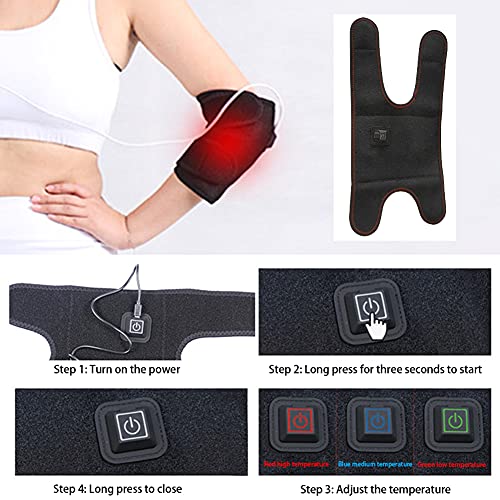 Fiacvrs Codera calentada, almohadilla ajustable para el codo con calefacción con ajuste de temperatura de 3 niveles, recargable por USB, para golfista, tenis, tendinitis, dolor de codo (gris)
