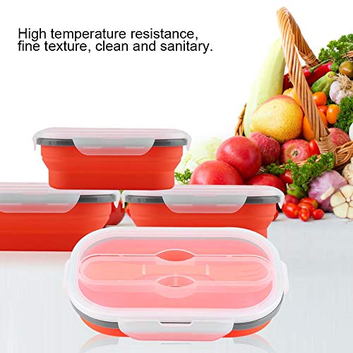 Fiambrera de Silicona/Fiambrera Plegable - Recipiente de Almacenamiento de Alimentos Plegable con Posición de Tenedor y Cuchara a Prueba de Fugas para Picnic, Trabajo,etc(Rojo)