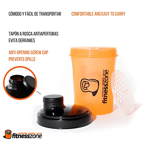 Fitness Zone | Nano Shaker Rosca 500 ml | Bottle Cocktail Pequeño Para Batidos de Proteínas u Otras Bebidas con Tapón de Rosca Antiapertura y Filtro Evita Grumos | Coctelera y Mezcladora Para Batidos