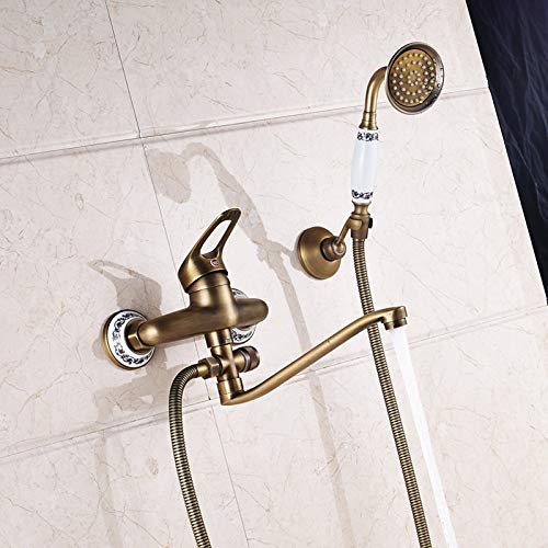 FMXKSW Set de Ducha, latón Antiguo Tubo de Salida de Agua de Nariz Larga Grifo de baño Mezclador de bañera Monomando de Control Manija de baño y Ducha Grúa fría y Caliente, caño de 16 cm