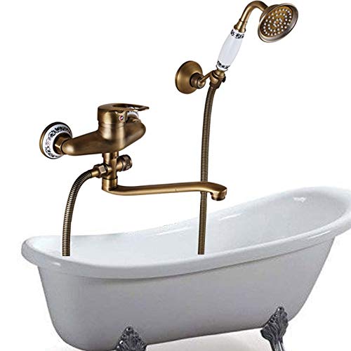 FMXKSW Set de Ducha, latón Antiguo Tubo de Salida de Agua de Nariz Larga Grifo de baño Mezclador de bañera Monomando de Control Manija de baño y Ducha Grúa fría y Caliente, caño de 16 cm